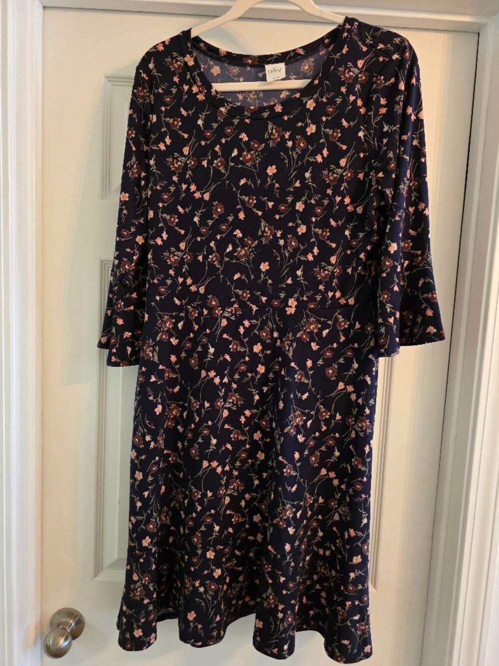 Kaileigh "Gretta" Navy Floral Fit & Flare Dress XL 3/4 Bell Sleeve